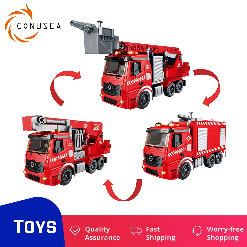 

3 in 1 Removable Children's Large Fall-Resistant Fire Truck Set Ladder Truck Lift Sprinkler Engineering Truck Kid Toys for Boys