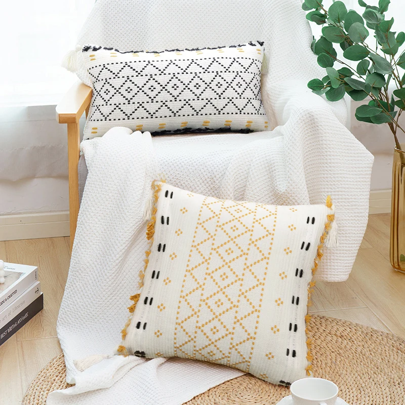 

JUANNAI Kwasten Cushion Cover Boho Kussensloop Met Kwasten Getuft Home Decor Handgemaakte Geweven Kussensloop Sofa Woonkamer