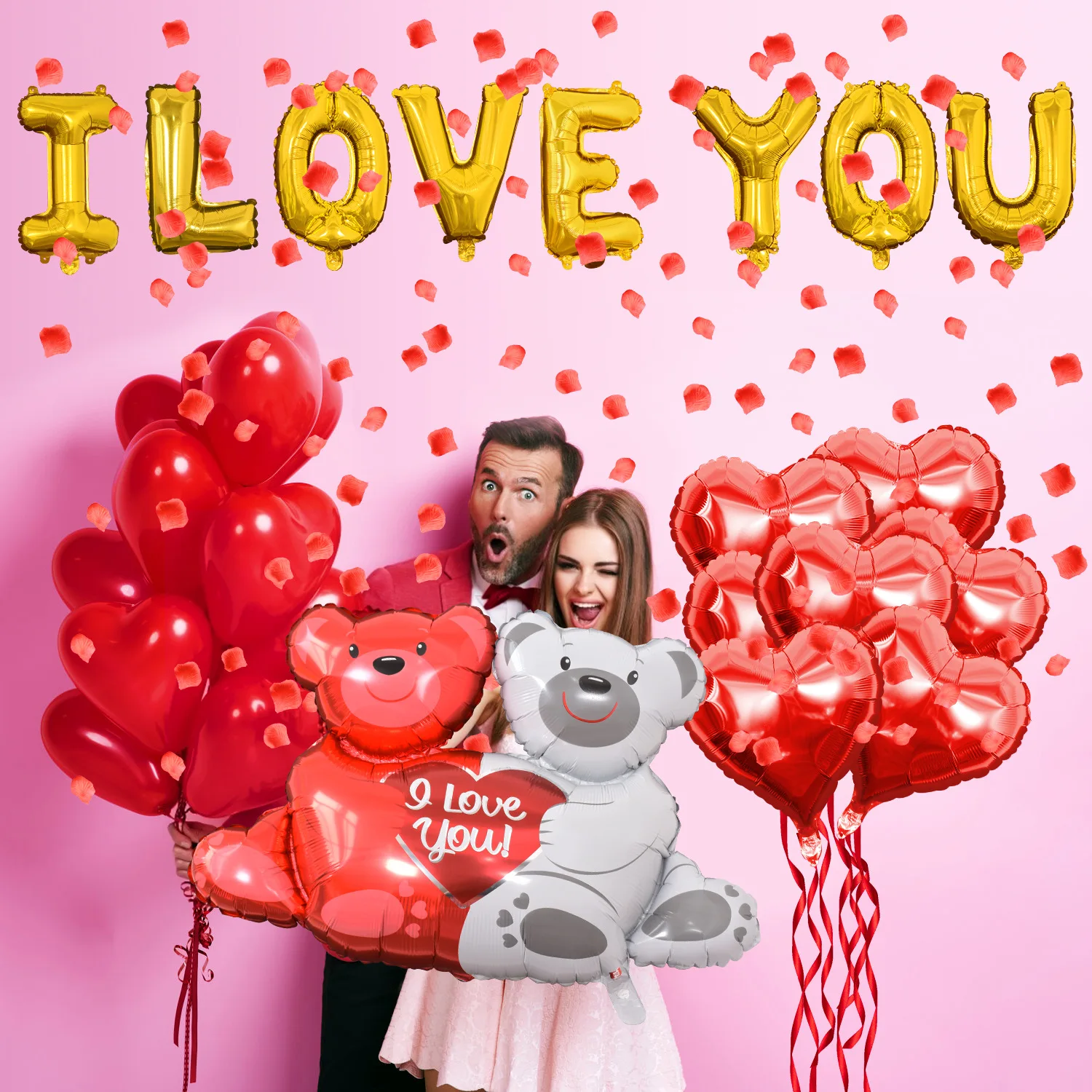 

Valentine's Day Balloon Arch Rose Petal Wedding Flower Decor Love Bear Red Heart Balloon Ribbon Set Baby Shower Party Decoration