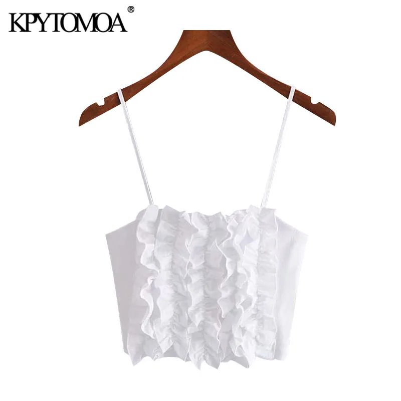 KPYTOMOA женские 2020 сексуальные модные гофрированные укороченные блузки винтажные с
