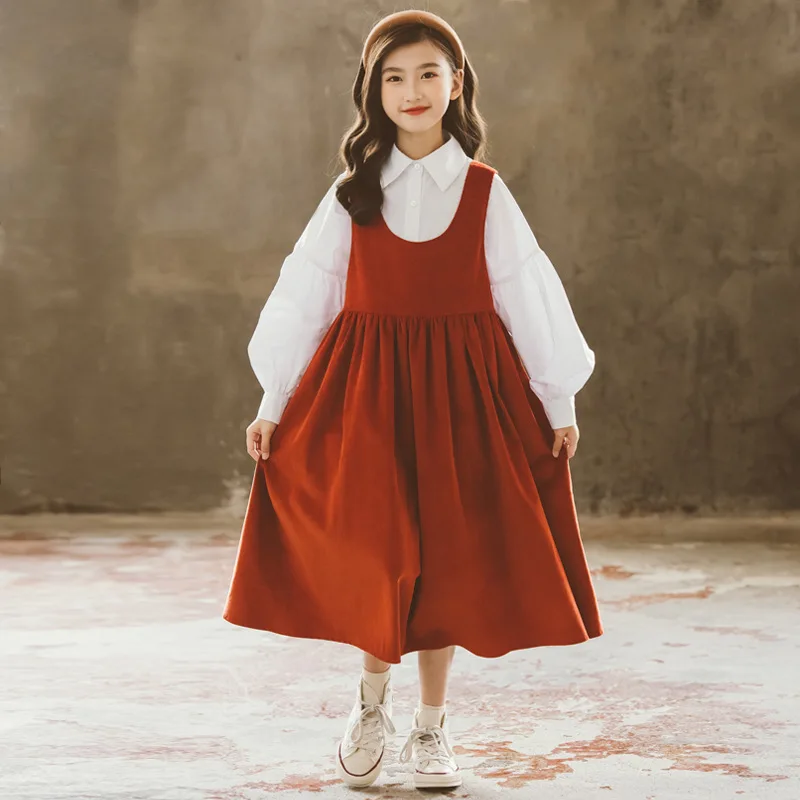 

Платье детское вельветовое на подтяжках, на возраст 6-16 лет