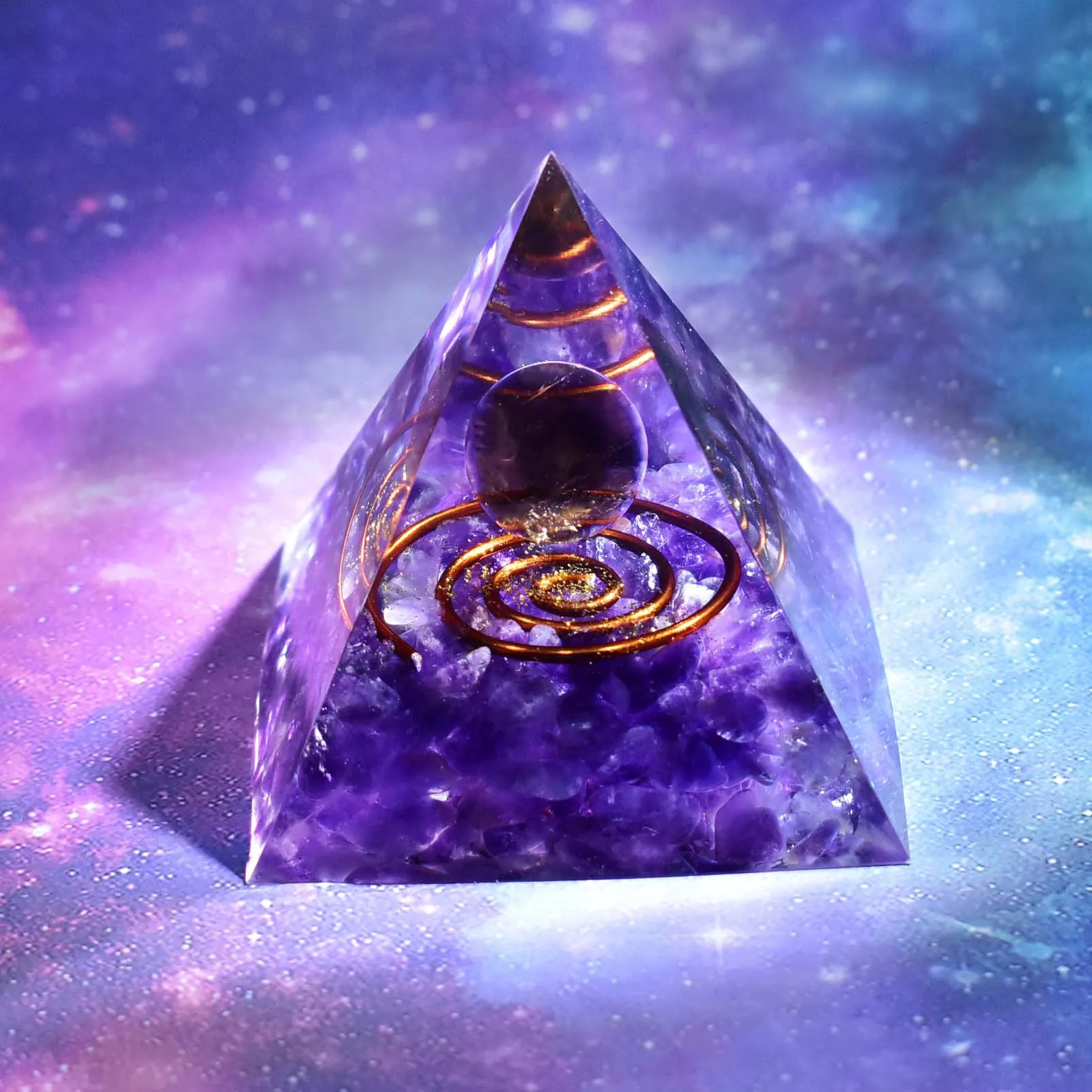 

Orgonite Pyramid 60mm Amethyst Crystal Sphere With Obsidian Natural Cristal Stone Orgone Energy Healing Reiki Chakra Multiplier