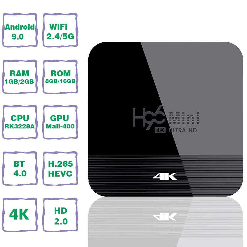 H96 мини H8 Android 9 0 RK3228A TVBOX двухъядерный процессор Wi Fi 2 4G 5G для приставки Smart 4K HD Google