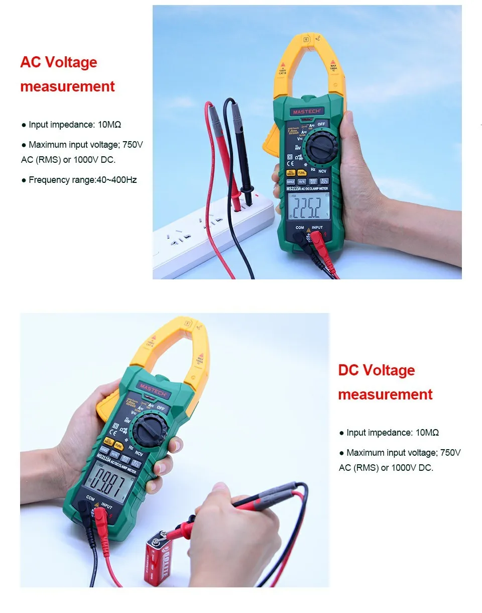 MASTECH цифровой клещи MS2115A AC/DC 1000A Автоматический диапазон клещи мультиметр клещи измеритель тока тестер 6000 отсчетов