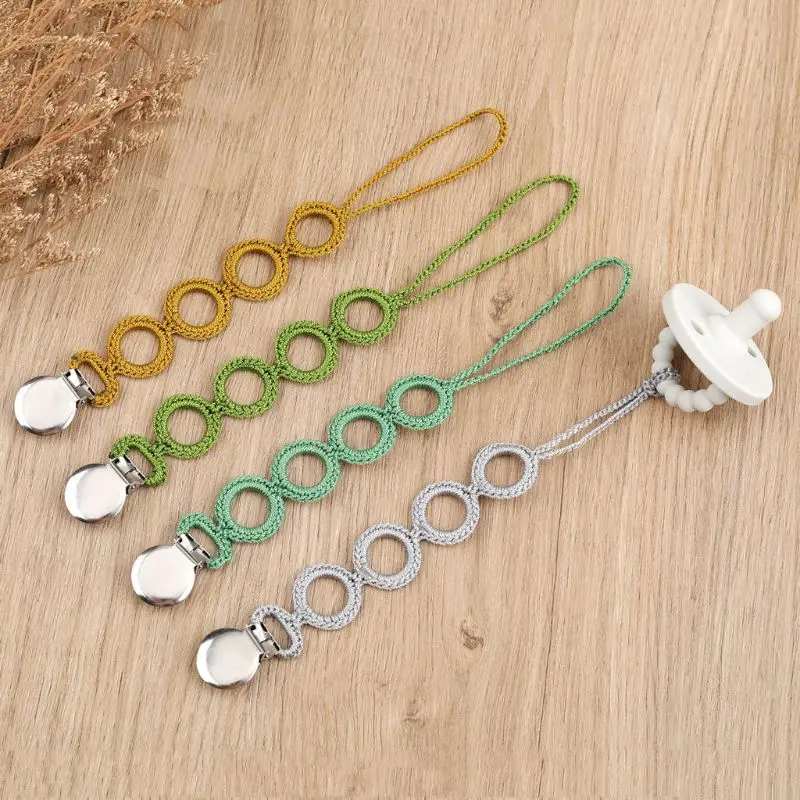 Простая вязанная крючком пустышка с зажимом цепочка для прорезывания зубов