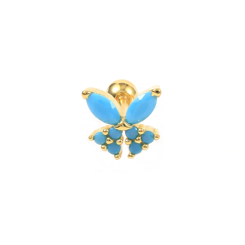 Серьги-гвоздики женские из серебра 925 пробы с бирюзовым и розовым цирконием