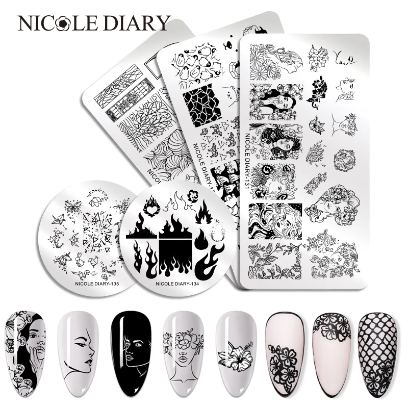 Николь дневник Fire Flower Design штамп пластины шаблон для стемпинга нейл арта сетка из