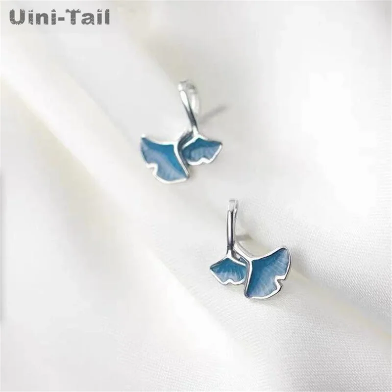 

Серьги Uini-Tail из стерлингового серебра 925 пробы в виде свежих синих миндальных листьев, модные простые серьги в форме сердца для девушек, JK048