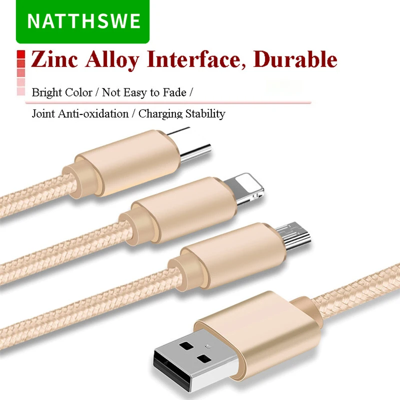 NATTHSWE 3 в 1 кабель для передачи данных Micro usb type-C кабель для быстрой зарядки для iPhone X 8 7 6 iPad samsung Android Phone