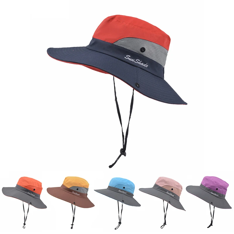 

Summer Ponytail Hat for Women UV UPF Wide Brim Breathable Sun Hat Outdoor Hiking Fishing Bucket Waterproof Boonie Hat