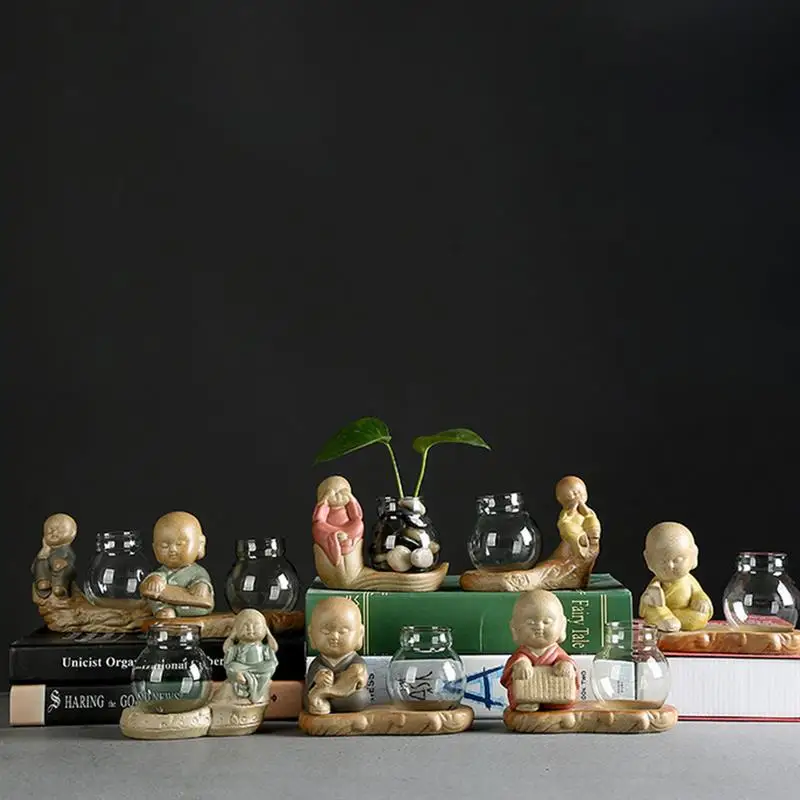 Стеклянная ваза с гидропонным растением керамическая китайский милый маленький