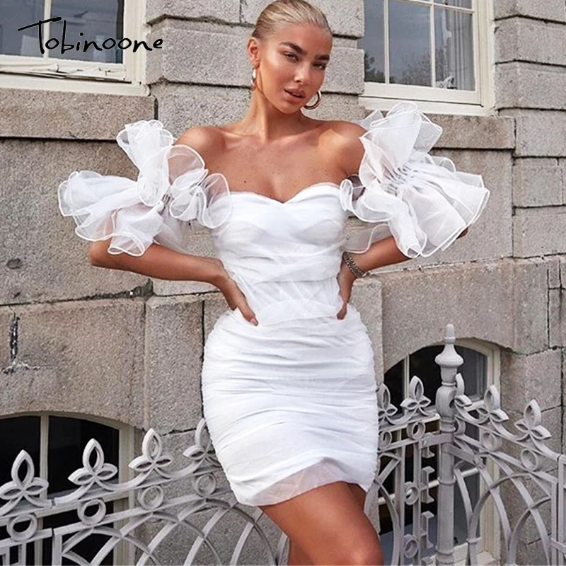 Женское винтажное мини платье с оборками открытыми плечами|Женские платья| |