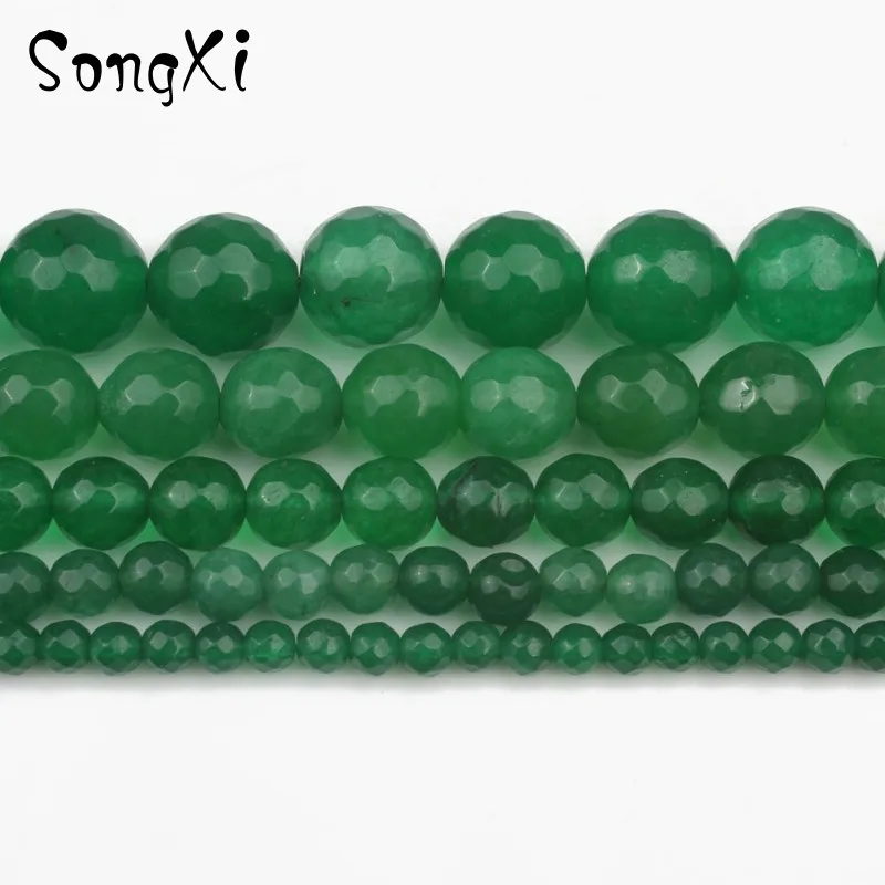 Натуральный граненый Темно-Зеленый Халцедон Круглые бусины для