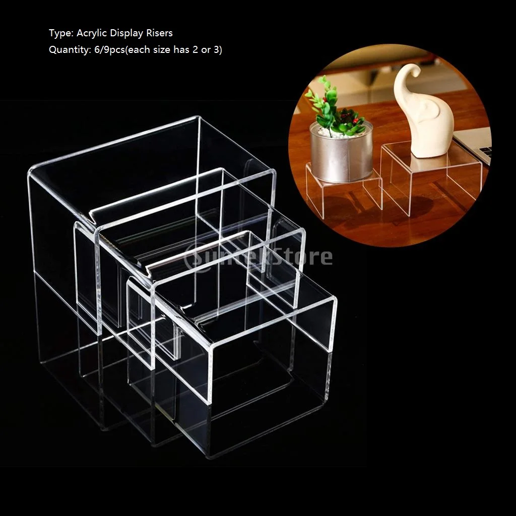 

6 / 9pcs Square Acrylic Display Riser Stand 3 Size for Collection Doll Toy