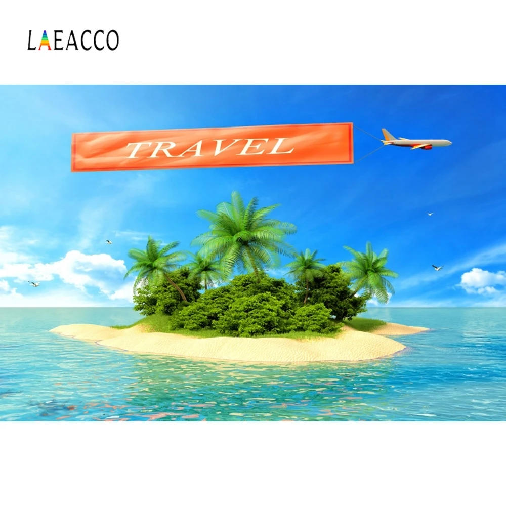 Фотофон Laeacco для фотостудии фон фотосъемки с изображением морского пляжа пальм