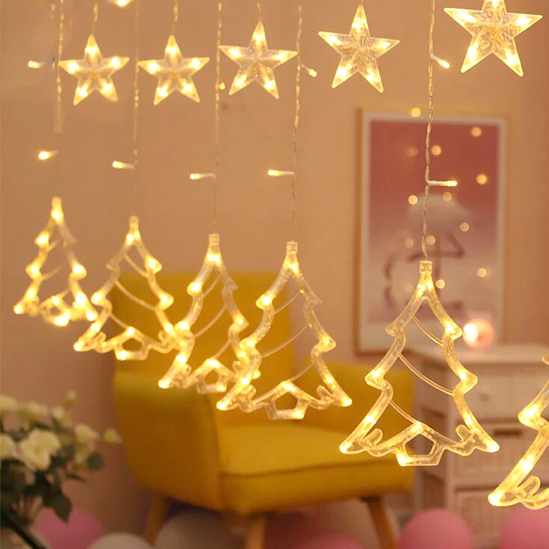 СВЕТОДИОДНАЯ Гирлянда занавес для рождественской елки/оленя/звезды 3