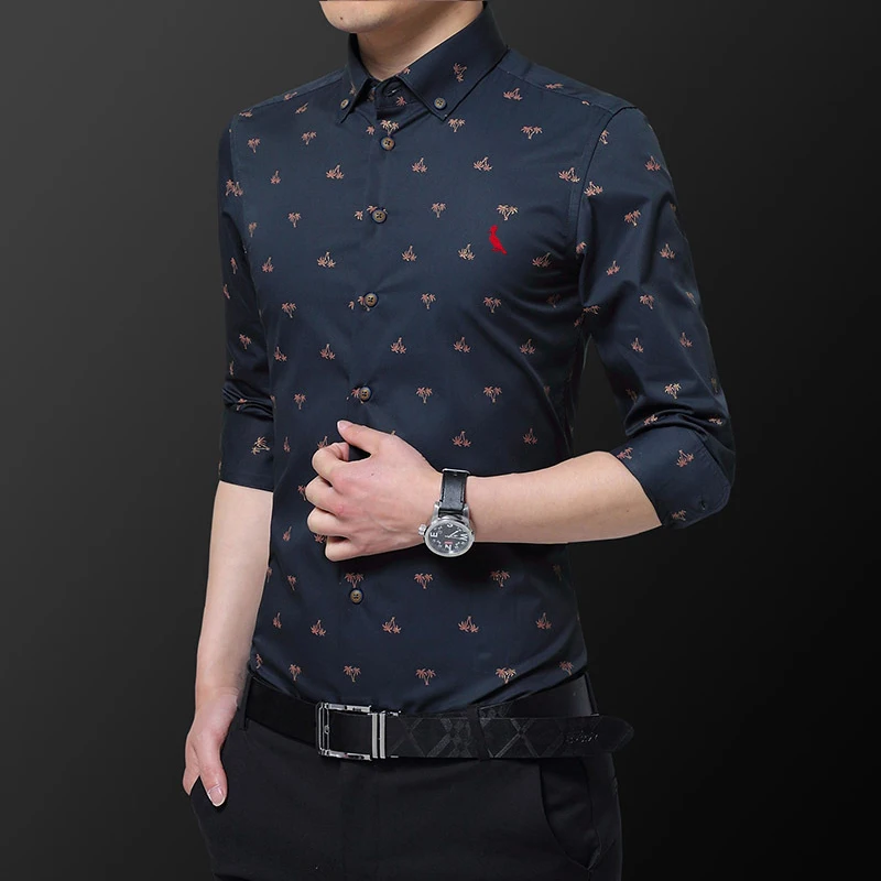2021 embroidered brand blouse Reserved shirt new men's shirt casual social slim printed dark texture dropshopping