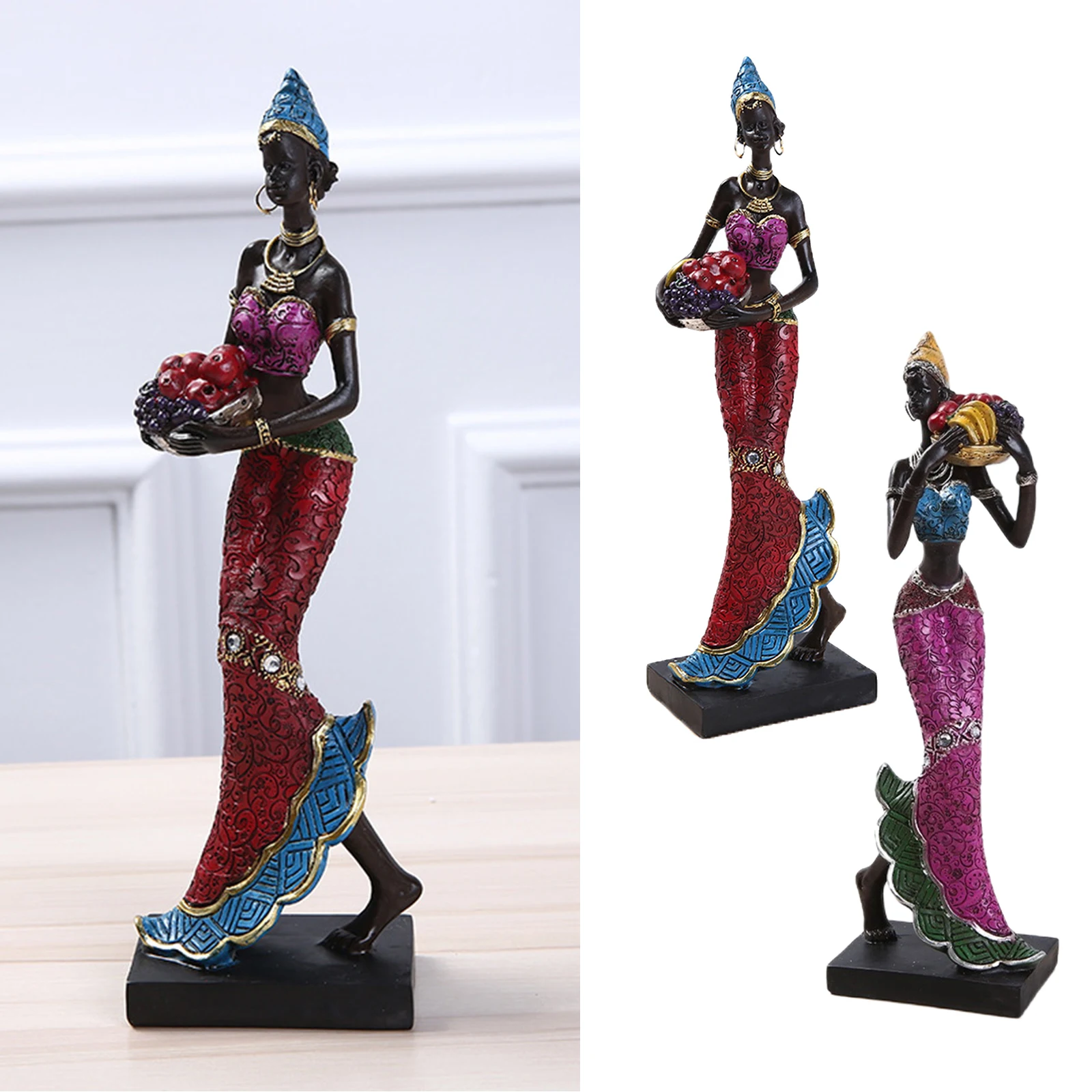 

Resin Ethnic Style African Beauty Figurines Creative Vintage Living Room Decoration Crafts Home Decor Ornaments Wedding Gift