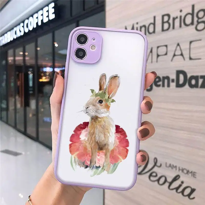 

cute animal rabbit Phone Cases matte transparent For iphone 7 8 11 12 plus mini x xs xr pro max cover