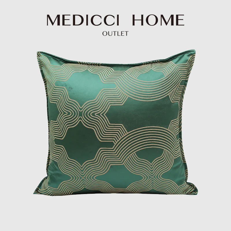 

Medicci Home Emerald Green Cushion Cover Bronzing Geometry Jaquard Square Decorative Pillow Case For Couch Living Room 50x50cm