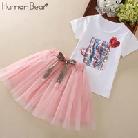 humor bear girl topsdress 3 7y baby girls clothes new summer brand sequin design girls clothing sets baby clothes