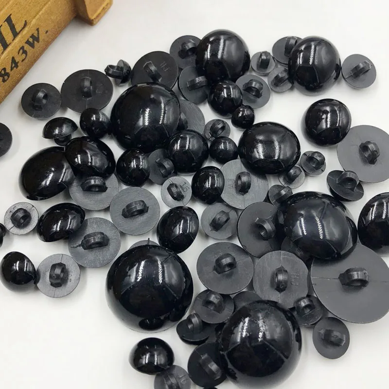 50pcs Black Buttons Plastic For Scrapbooking Half-Pearl Shank Buttons Animal Eyes For Toys DIY Hand Clothing Sewing PT260