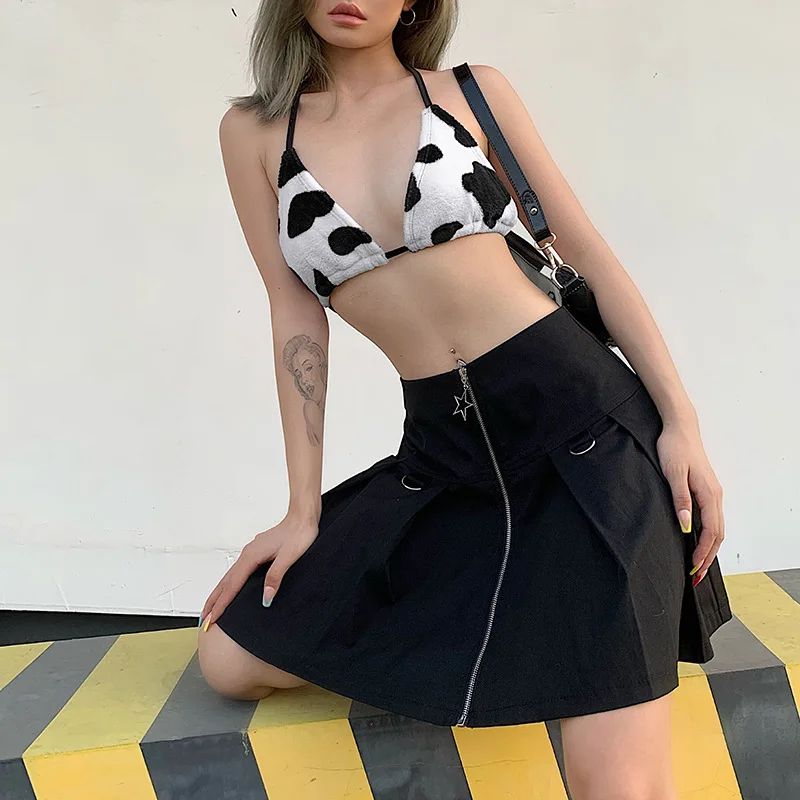 Женский укороченный топ с принтом UIDEAZONE флисовый бандажный лямкой на шее и