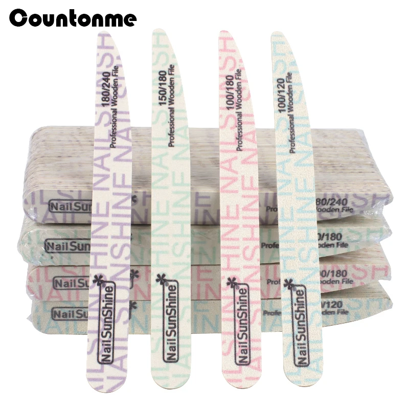 

50Pcs/Lot Wooden Nail Files 100/120/150/180/240 Colorful New Style Strong Sandpaper Wood File Buffer UV Gel Polisher Salon Tools