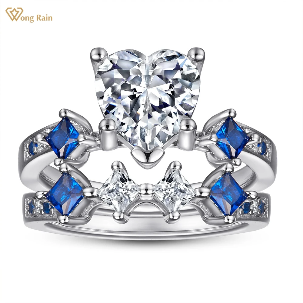 

Wong Rain 925 Sterling Silver Heart Cut Created Moissanite Sapphire Gemstone Wedding Engagement Ring Set Fine Jewelry Wholesale