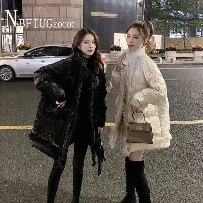 

Black Beige Colors S-2XL Women Parkas Tweedy Thick Fashion Female Overcoat