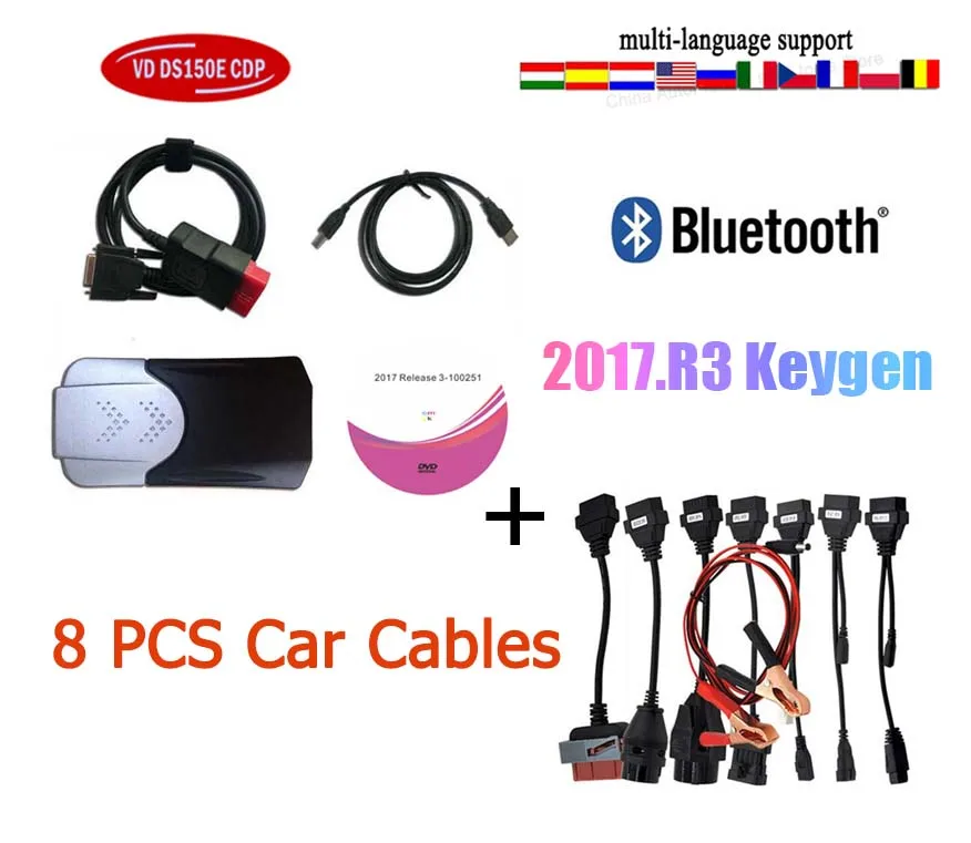 Новинка 2021 сканер Vci с bluetooth USB vd ds150e cdp pro 2017.r3 новый генератор ключей для delicht obd