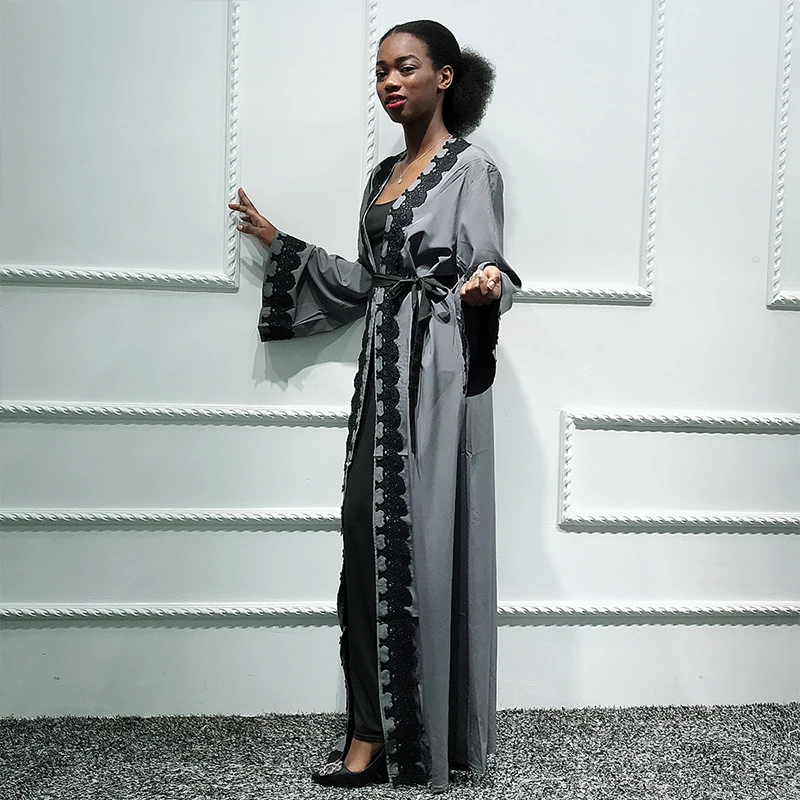 Siskakia/Женская открытая одежда Abaya Eid модный кружевной кардиган в стиле пэчворк