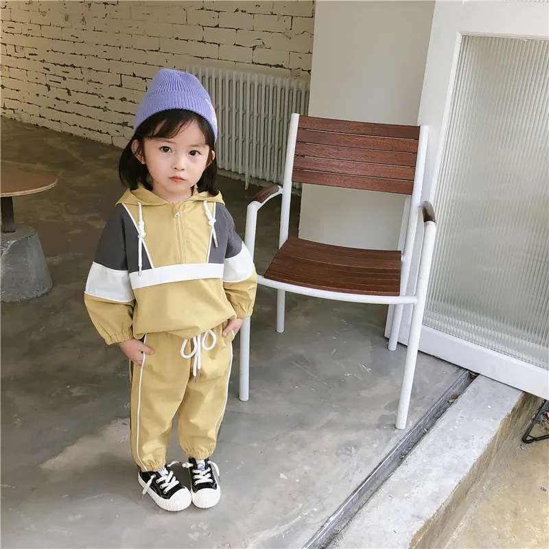 2019 Autumn New Arrival Korean style clothing sets matching colors hooded coat with long pants sports suit for girls and boys | Детская