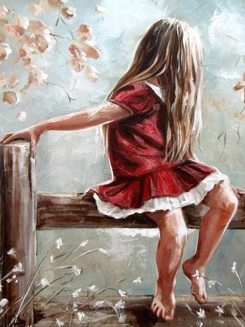Картина девочка в красной юбке