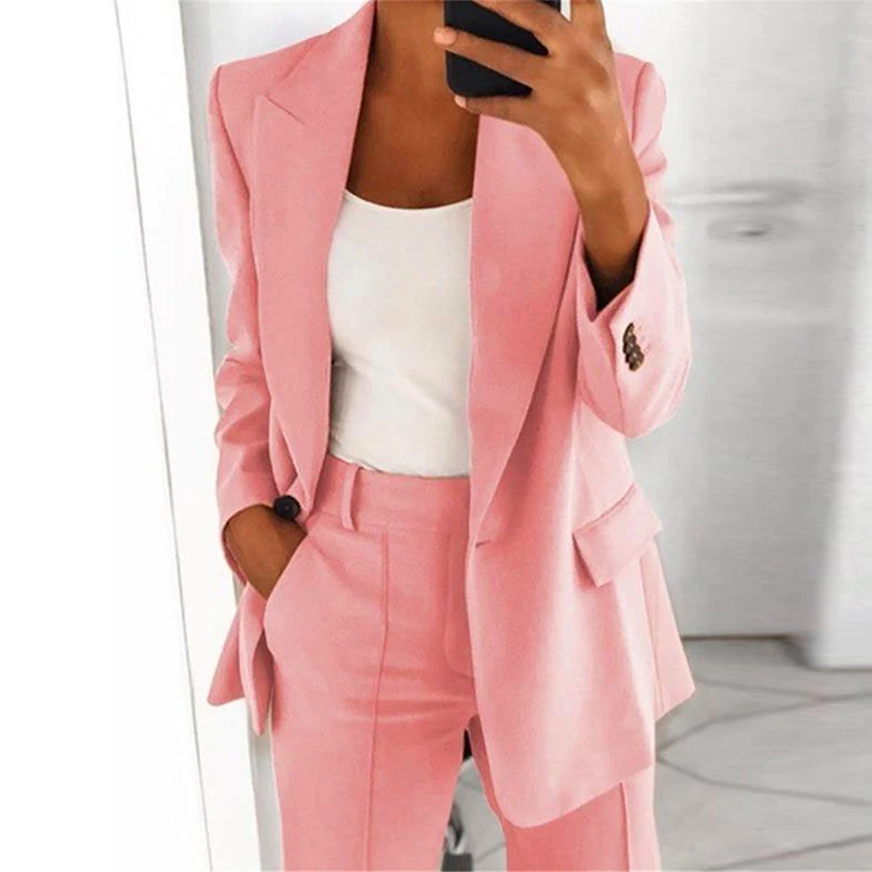 Single Button Blazer Jacket Women Long Sleeve Solid Color Jacket 2021 Autumn Elegant Tops Office Lady Slim Blazer Suit Outerwear