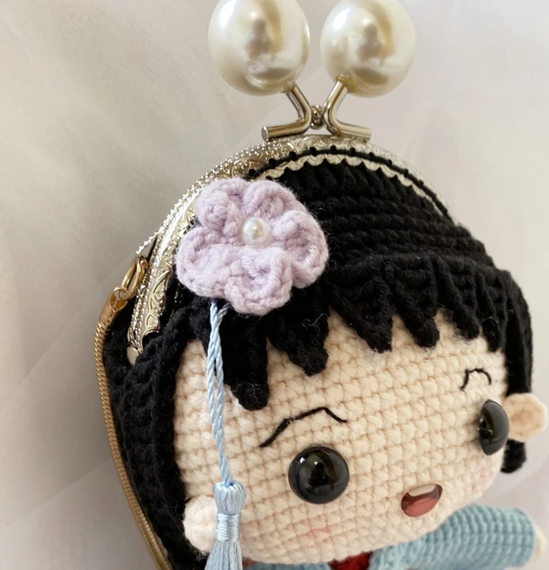 Knitting Dolls Kid Kimono girl Crochet Yarn Toys finished Knit Fabric Toy Knitted Bag Handmade Inclined shoulder bag | Игрушки и хобби