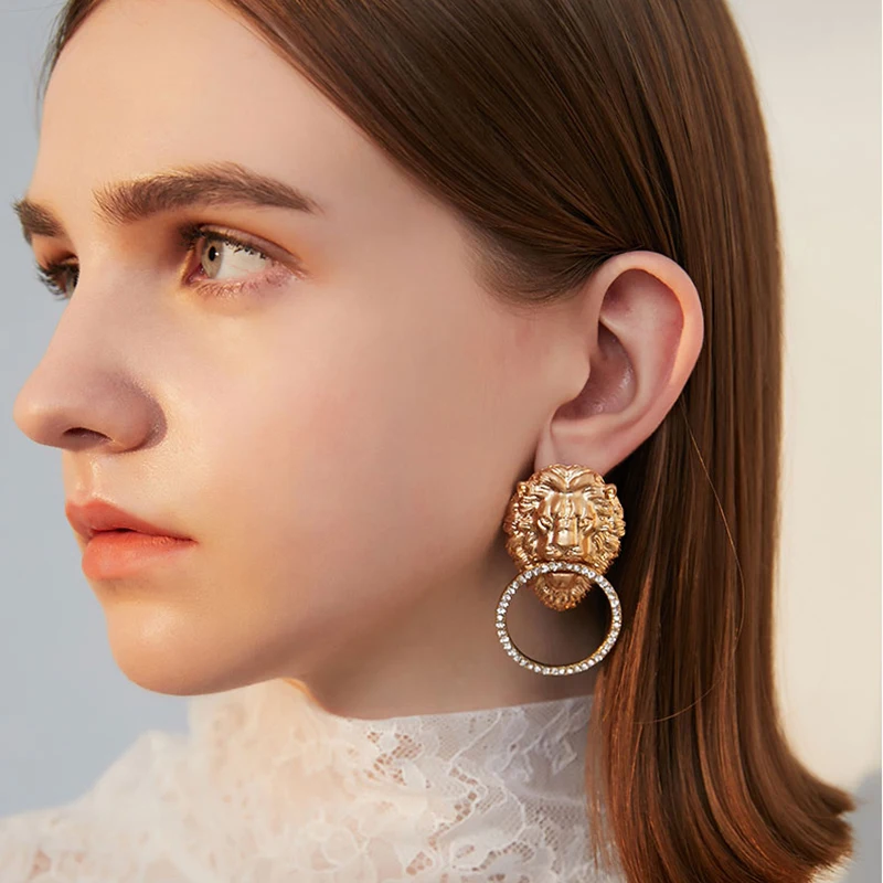 Earrings For Women Jewelry Gold Lion Fashion Black Friday 2019 Christmas Holiday Gift Ladie Big Drop Dangle Statement | Украшения и