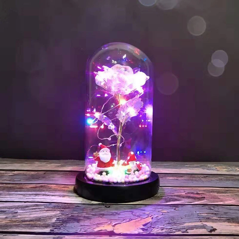 Красочный цветок розы в стеклянном куполе на деревянной основе для свадьбы