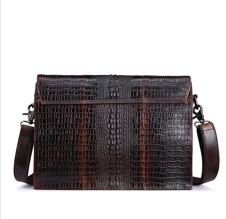 

XIYUAN men New Casual Top Layer Cowhide leather Shoulder Bag Oil Wax crossbody Bag Crocodile Pattern Business messenger bags man