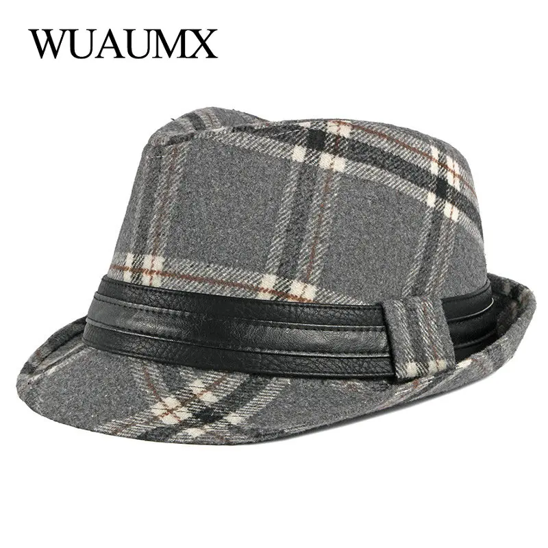 

Unisex British Style Top Jazz Caps Men Women Plaid Fedoras Hat For Male Autumn Retro Gentleman Bowler Hat Classic Artist Hat