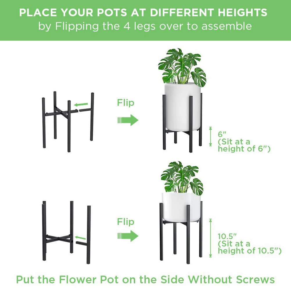 1PC Iron Flowerpot Shelf Indoor Flower Stand Adjustable Pot Rack Plants Bonsai for Home Living Room (Black) | Дом и сад
