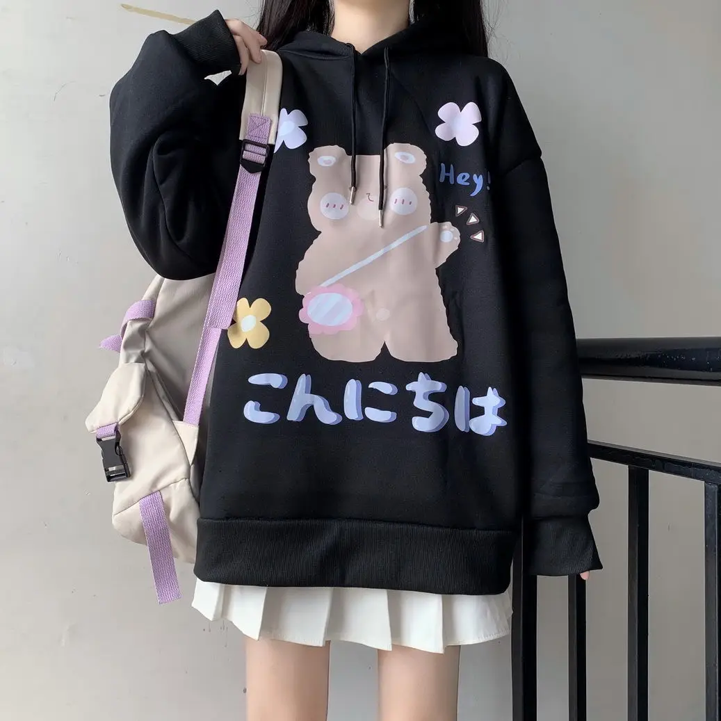 

Japanese sweater women loose lazy wind Korean hooded bear new cashmere autumn and winter tide ins coat