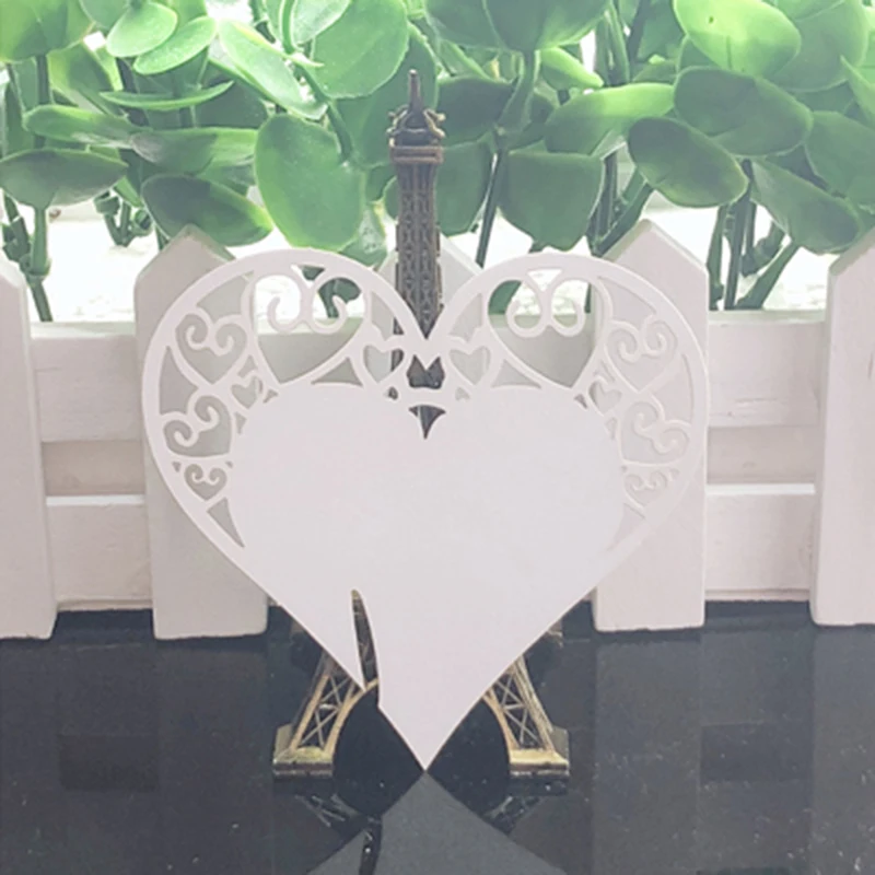 

50pcs Heart Bird Laser Cut Escort Place Cup Card Table Mark Wine Glass Paper Card DIY Paper WeddingDecoration Party Supplies