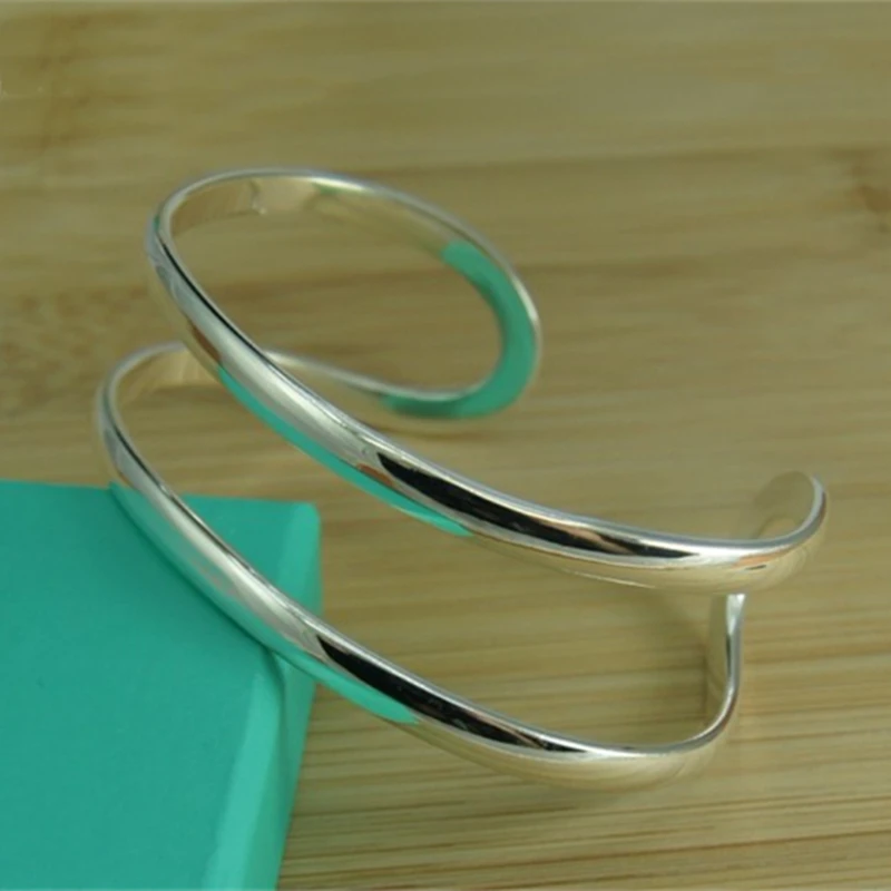

BABYLLNT 925 Sterling Silver Double Circle Line Bangle Bracelet For Woman Wedding Engagement Fashion Charm Party Jewelry Gift