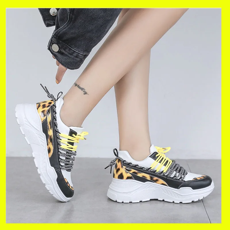 Модные леопардовые Женские кроссовки Tenis Feminino Женская обувь на платформе