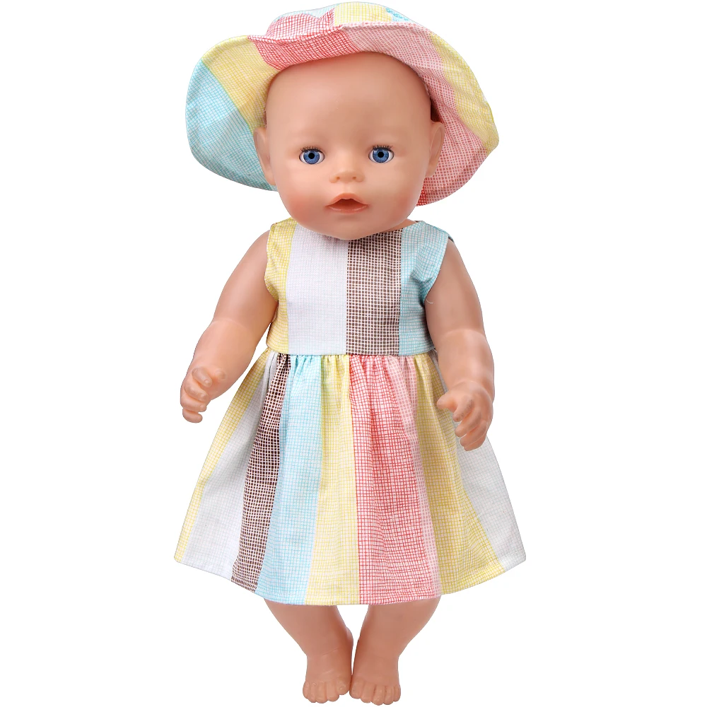 

43 Cm Boy American Dolls Skirt Summer Rainbow Sunhat Dress Suit Born Baby Toys Accessories 18 Inch Girls Doll Gift f497