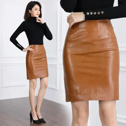

2022 Genuine Leather Skirt Autumn and Winter Sheepskin Over-the-Knee Skirt K16