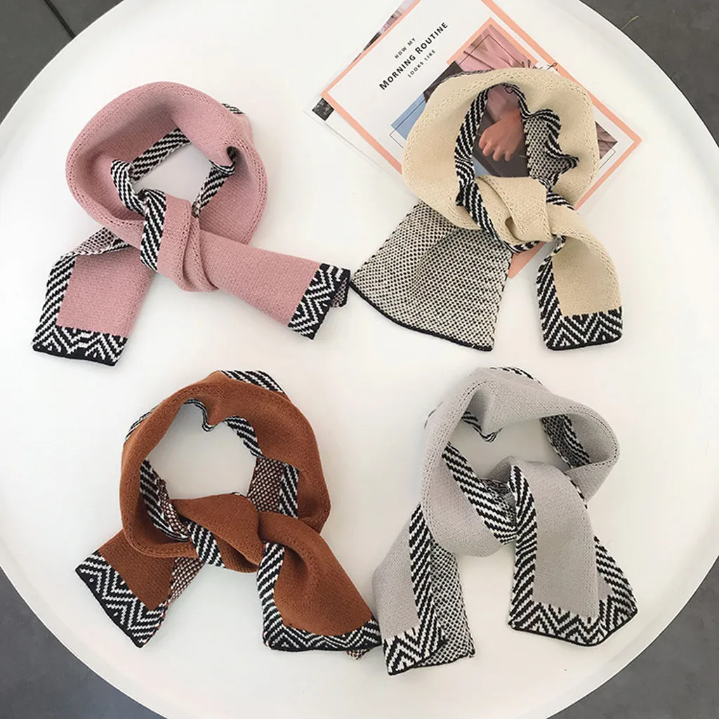 Зимний шарф Женский клетчатый женский модный короткий в полоску вязаный