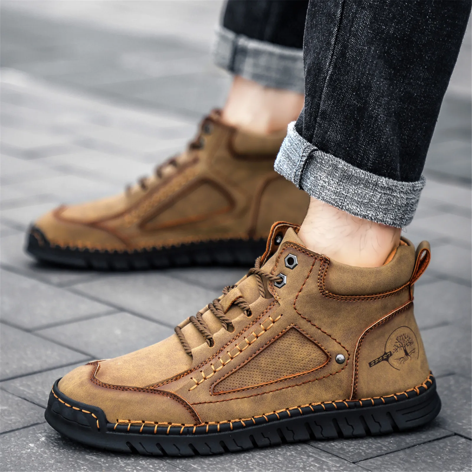 

Dacomfy Winter Men Shoes High Quality Men's Leather Boots Plush Warm Snow Boots Motorcycle Boots British Style Shoes Handmade