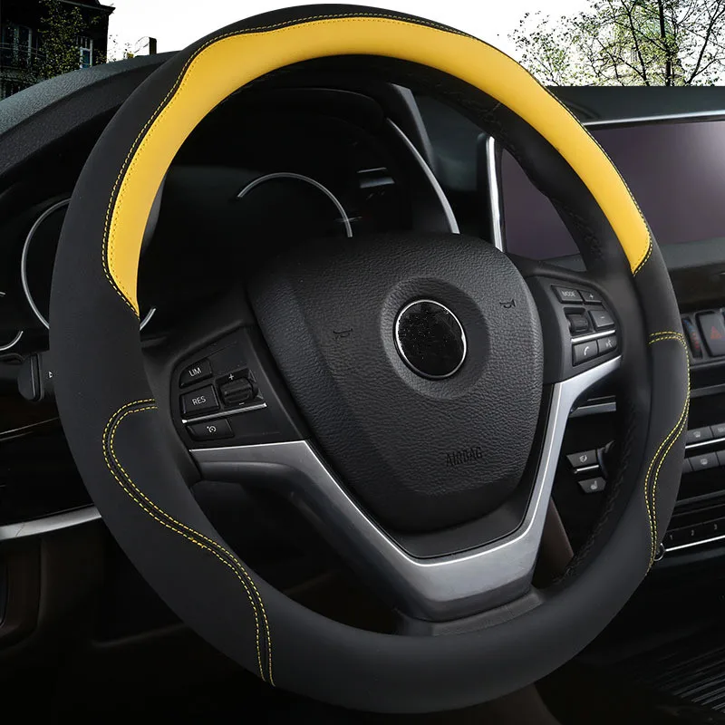 Универсальные кожаные противоскользящие всесезонные Чехлы для руля 38 см синие